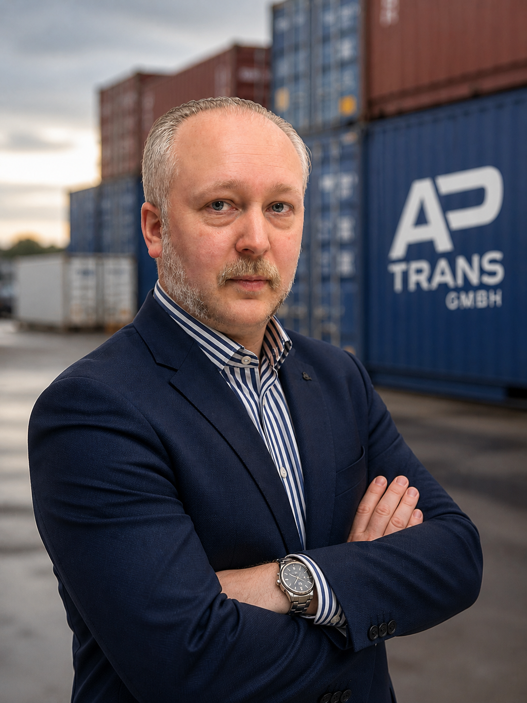 Andre Peters vor AP-Trans Containern